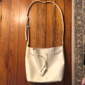 White vegan leather bucket bag